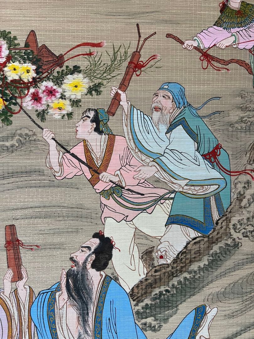中国画 竹製 ［仙人図］肉筆 人物図　送料込み！
