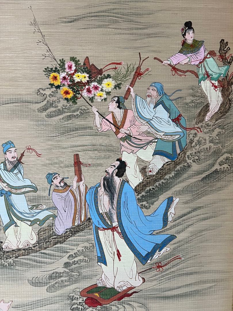 中国画 竹製 ［仙人図］肉筆 人物図　送料込み！