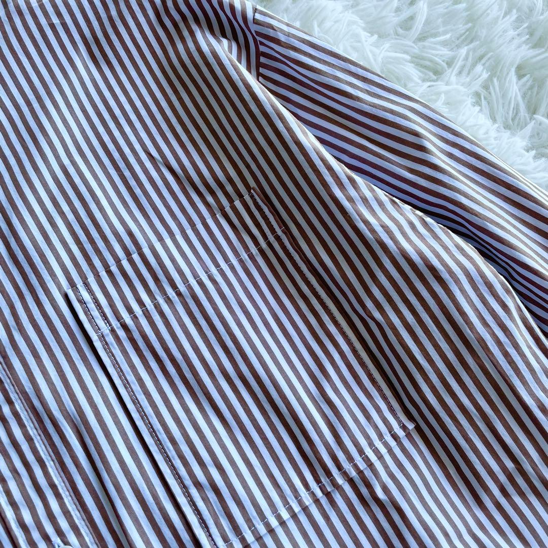 24AW✨美品✨スピックアンドスパン ストライプシャツ 長袖 茶色　白