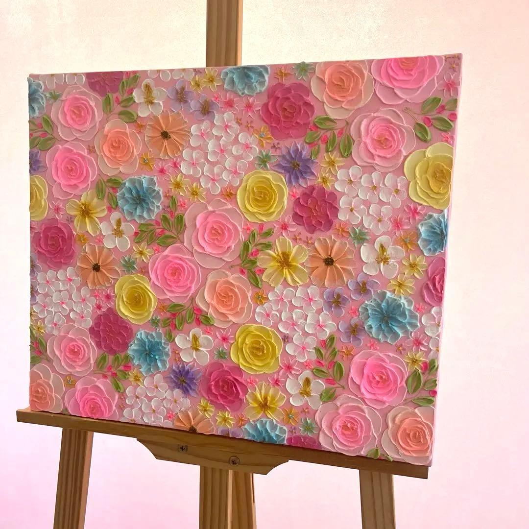 sale 絵画 テクスチャーアート 花の絵　ボタニカルアート フラワーアート