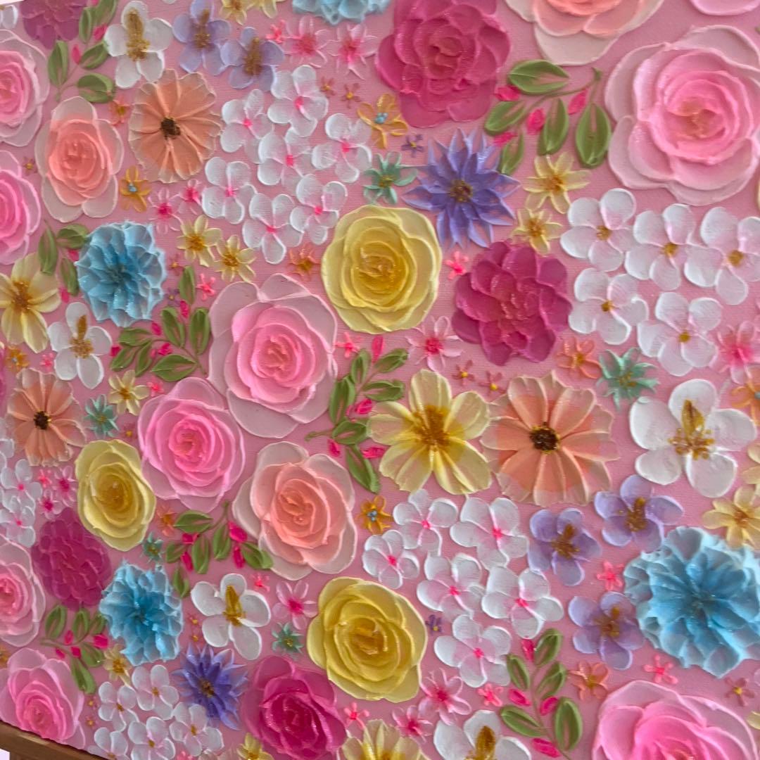 sale 絵画 テクスチャーアート 花の絵　ボタニカルアート フラワーアート