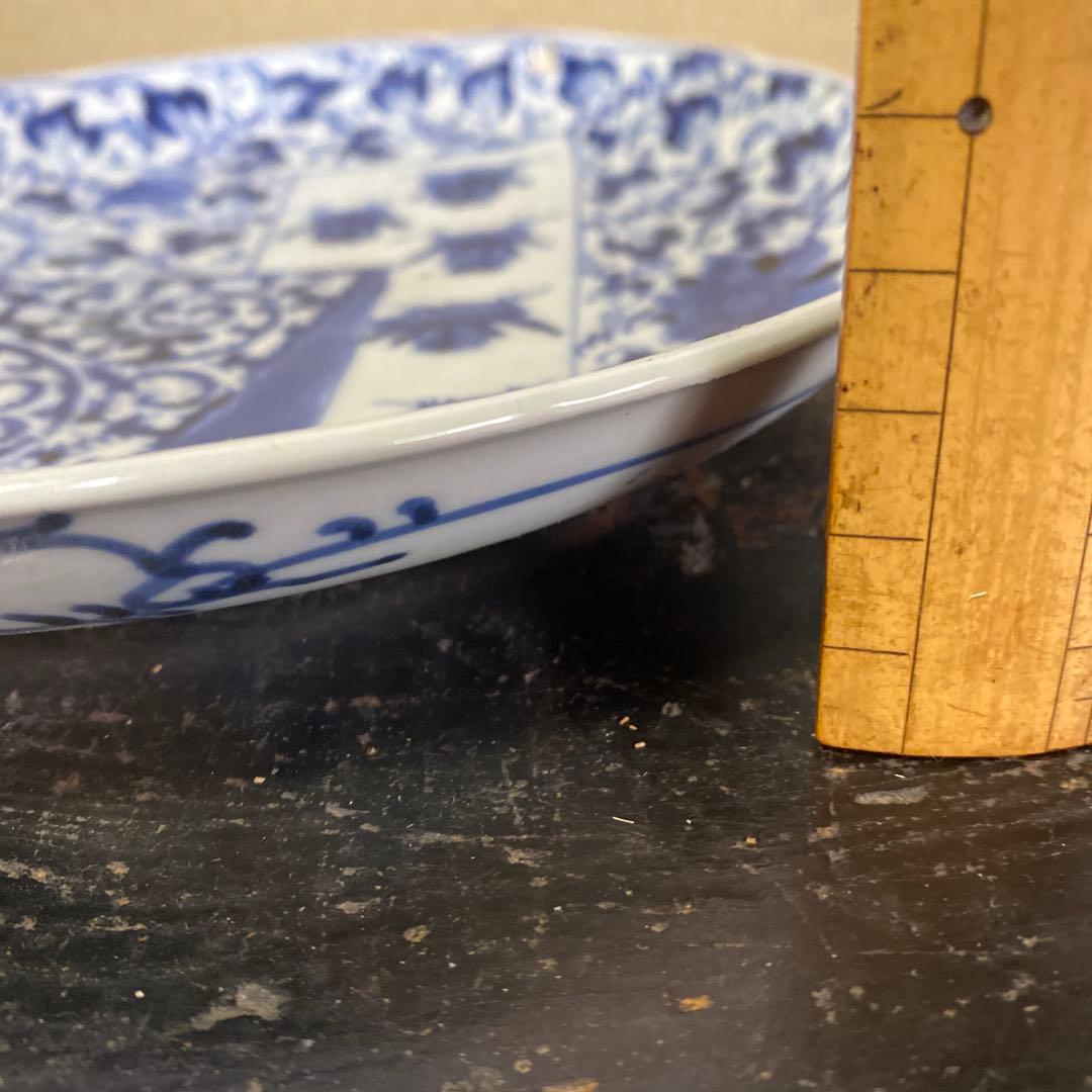 古伊万里白抜きたこ唐草唐草文平皿