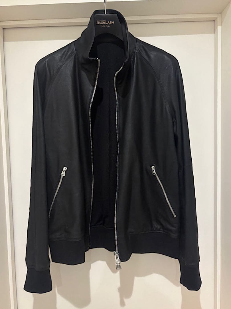 美品バックラッシュ20SSインディアンゴートWフェイスレザーブルゾン黒L