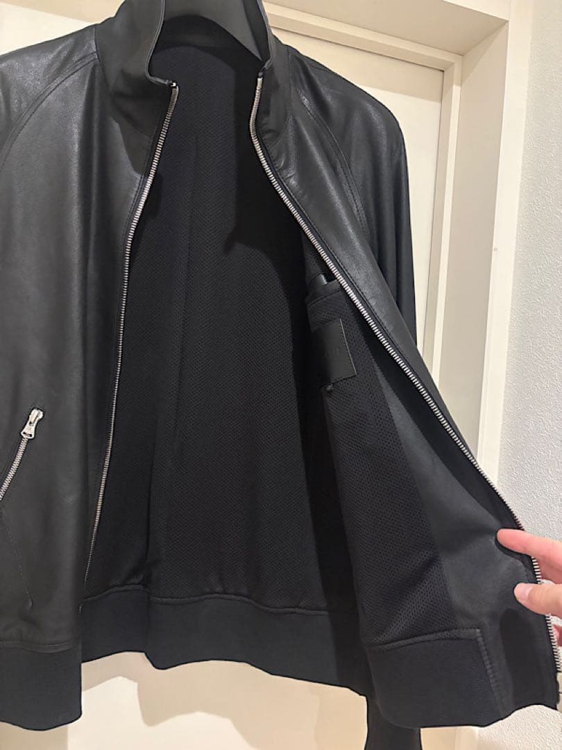 美品バックラッシュ20SSインディアンゴートWフェイスレザーブルゾン黒L