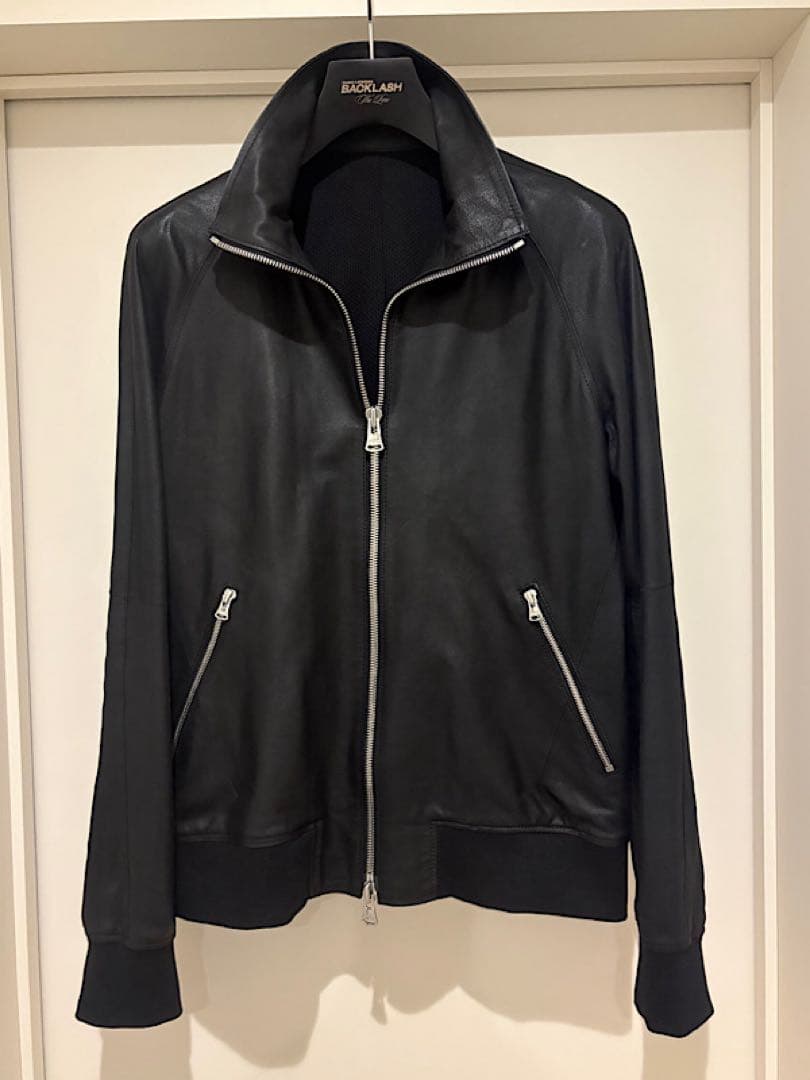 美品バックラッシュ20SSインディアンゴートWフェイスレザーブルゾン黒L