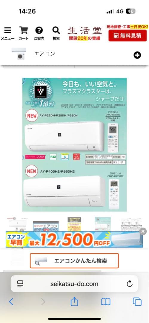 【引き取り限定】SHARP AY-P22DHシリーズ エアコン本体 6畳用