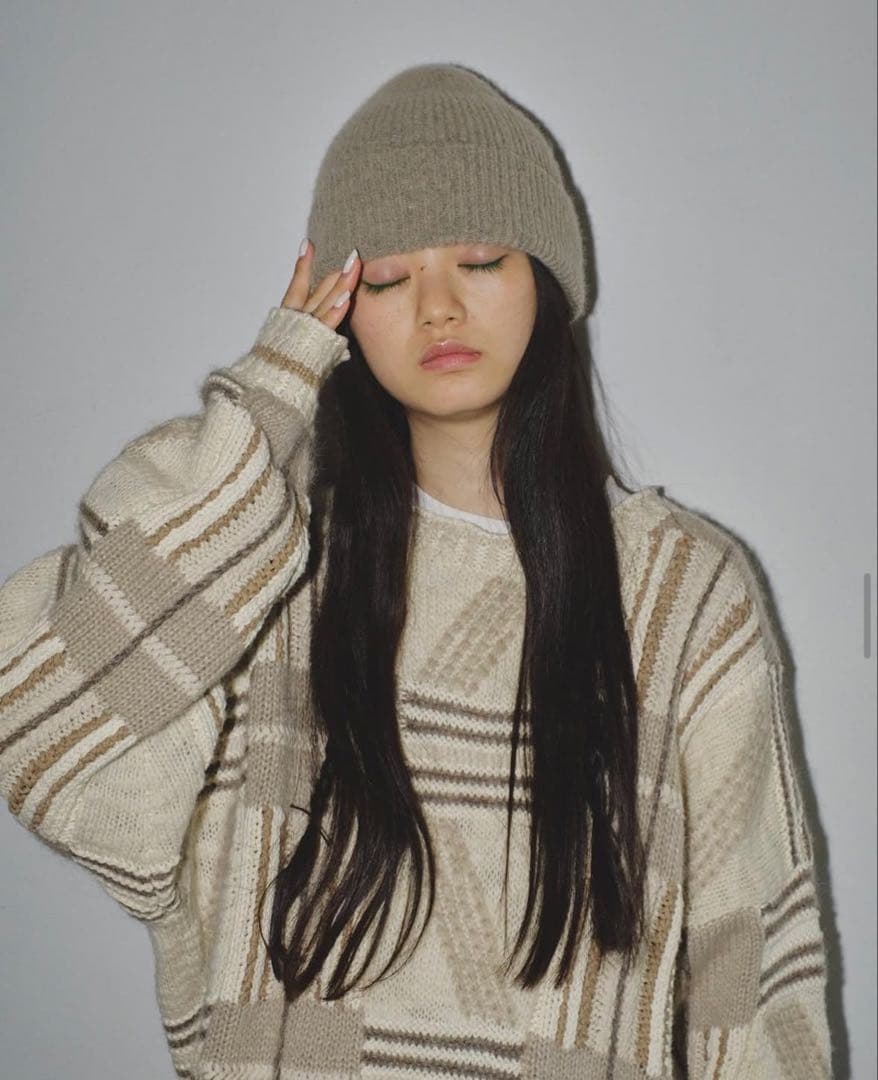 2点セット　Wool Knit Beanie (natural & black)