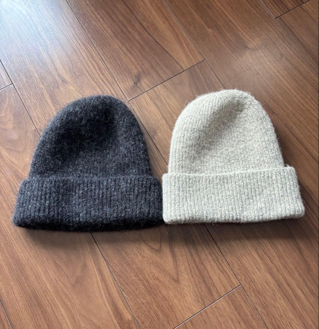 2点セット　Wool Knit Beanie (natural & black)