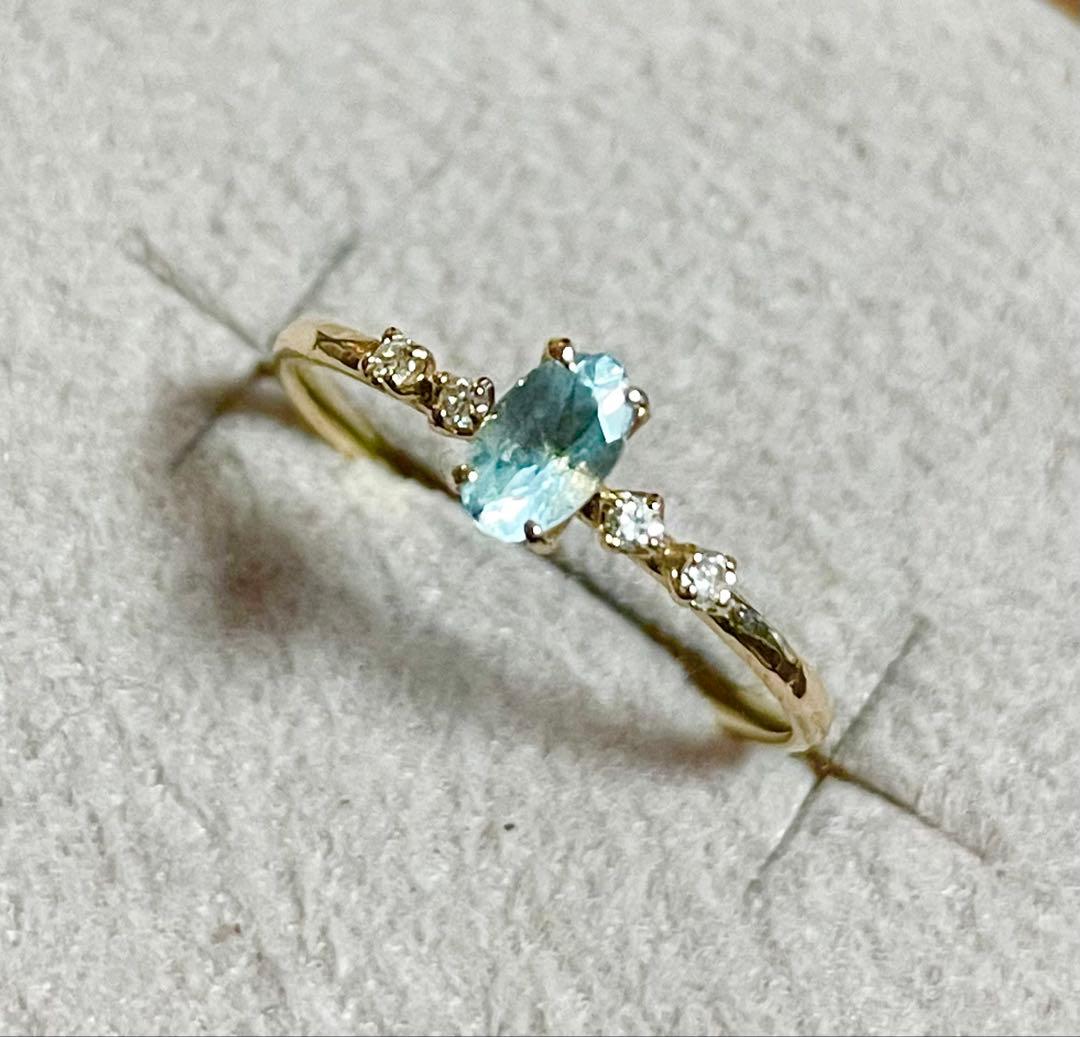 Cloche k10金リング　アクアマリン&ダイヤモンド