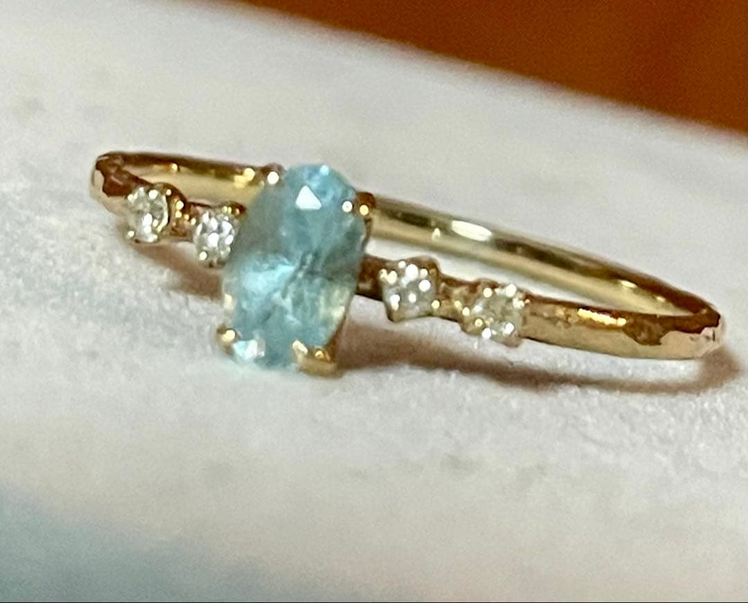 Cloche k10金リング　アクアマリン&ダイヤモンド