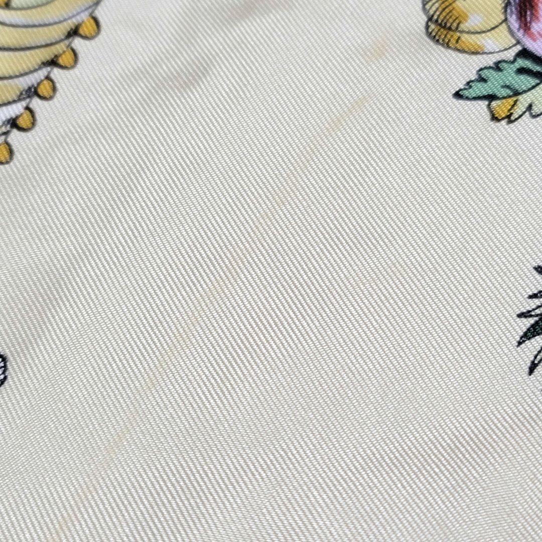 美品 エルメス スカーフ カレ90 フランス料理を讃えてイエロー シルク