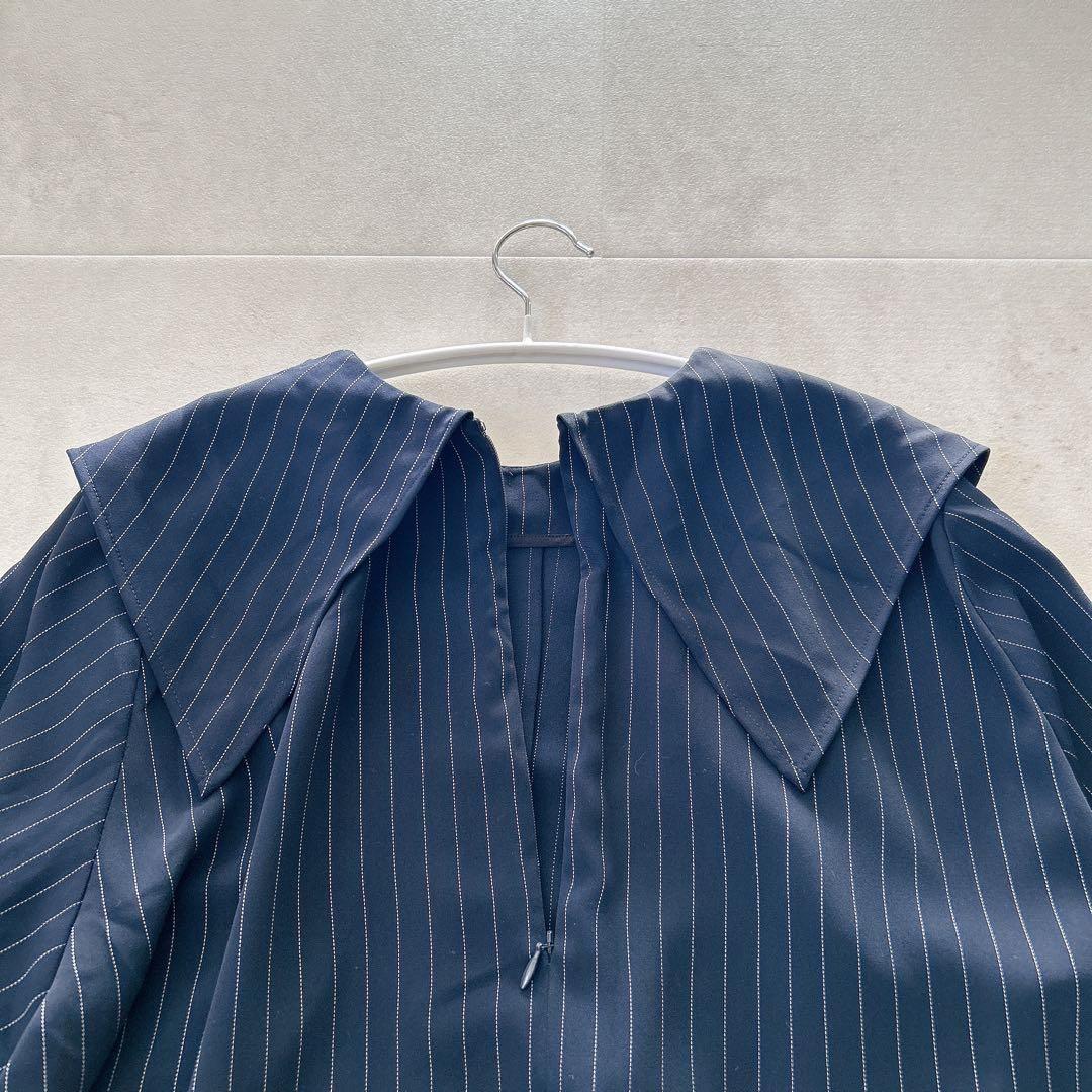 24SS✨美品　エンフォルド PE ピン ストライプ プリーツ シャツ ブラウス
