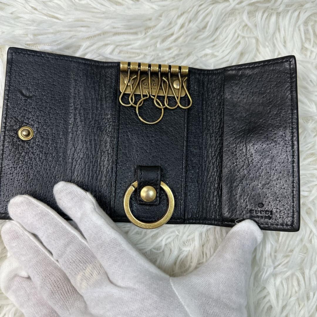 GUCCI　グッチ　マーモント　GG　6連キーケース　革　ブラック　 レザー