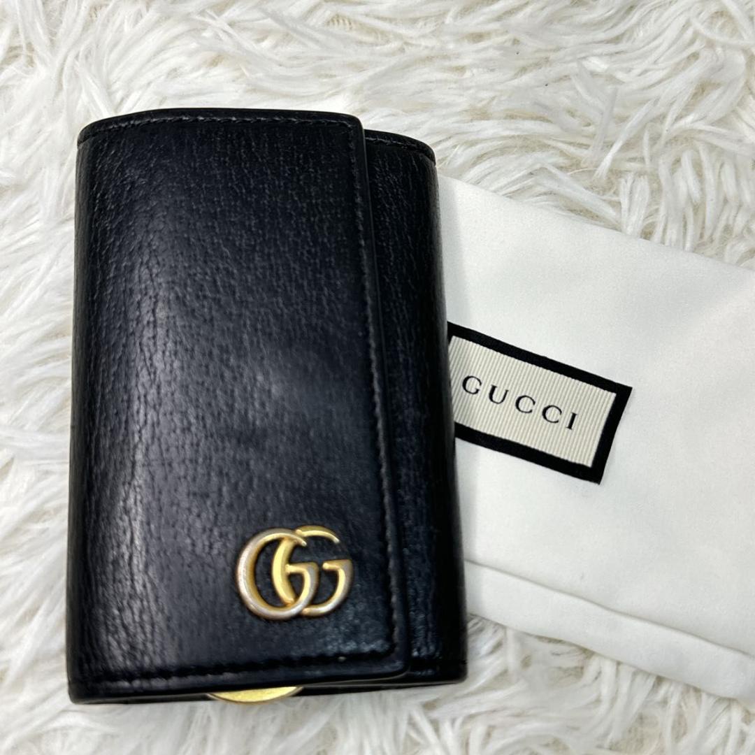GUCCI　グッチ　マーモント　GG　6連キーケース　革　ブラック　 レザー