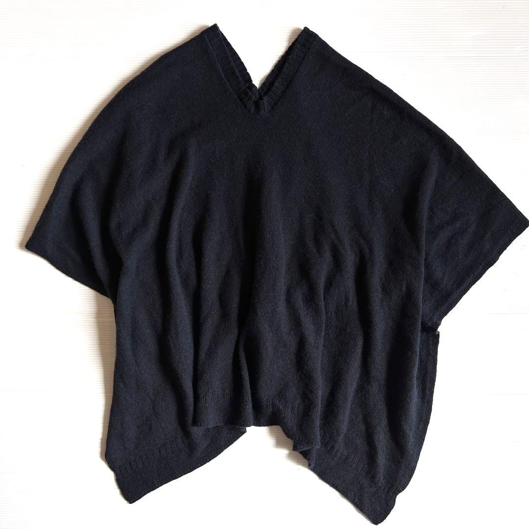 希少☆美品 45R カシミヤ100%ガンジーポンチョ ネイビー 定価3万
