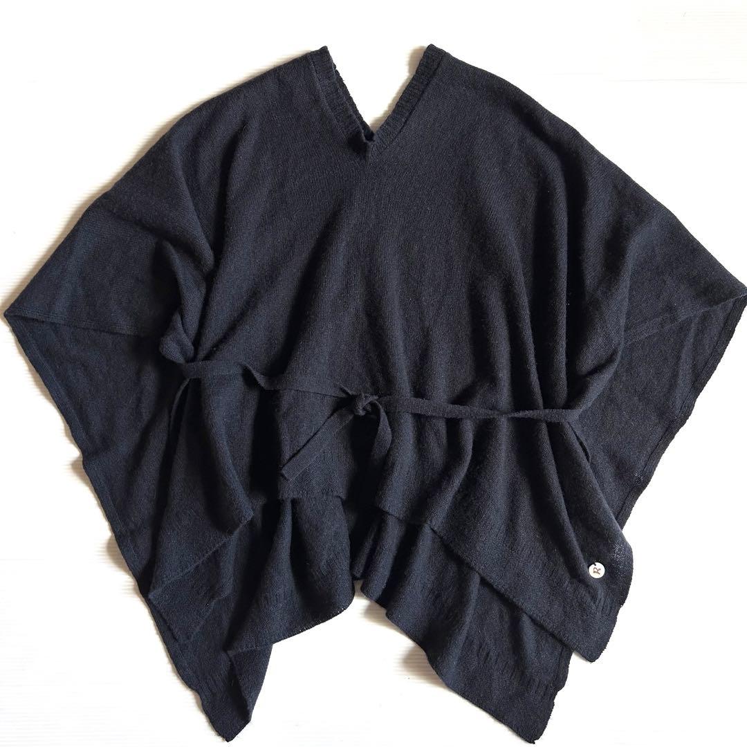 希少☆美品 45R カシミヤ100%ガンジーポンチョ ネイビー 定価3万