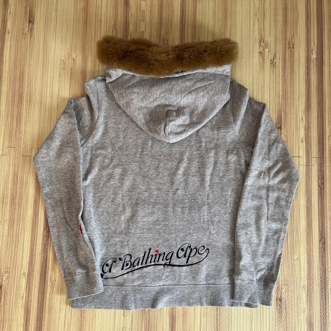 A Bathing Ape フードファー付きパーカー グレー Sサイズ