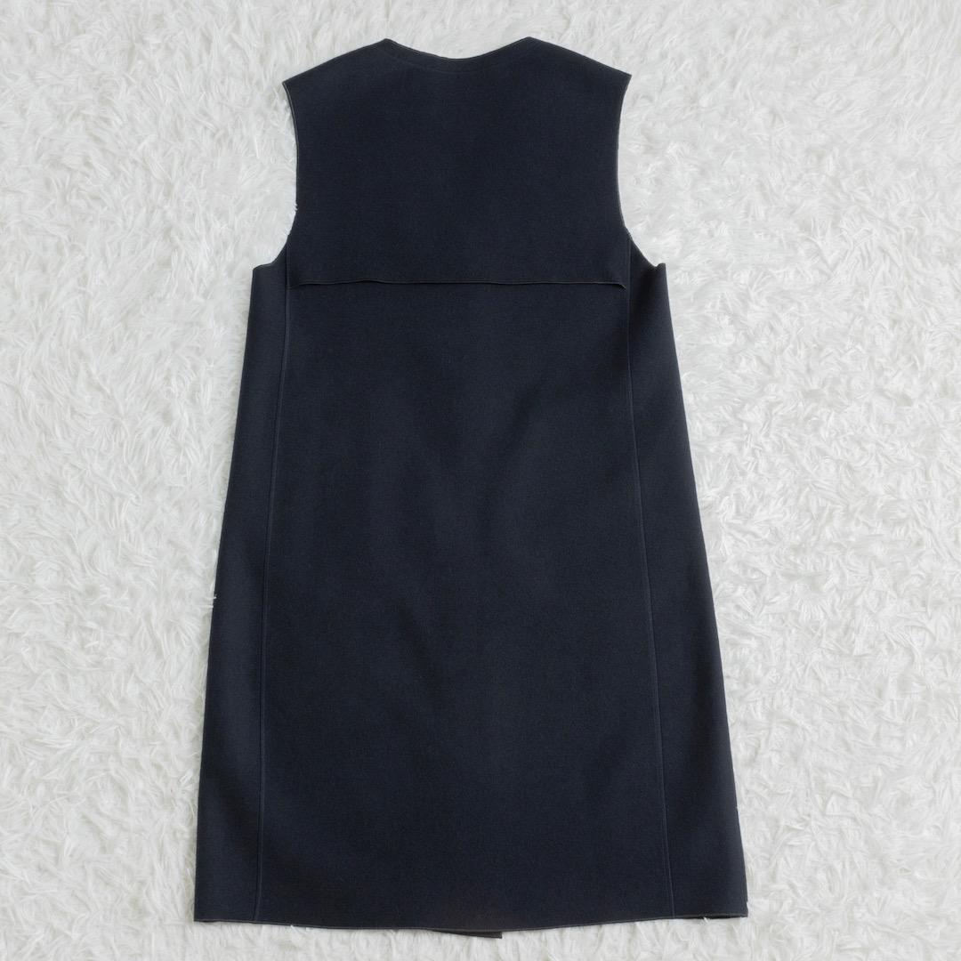 美品 YONFA ヨンファ ウールジレ ネイビー ロング ノーカラー ジレ