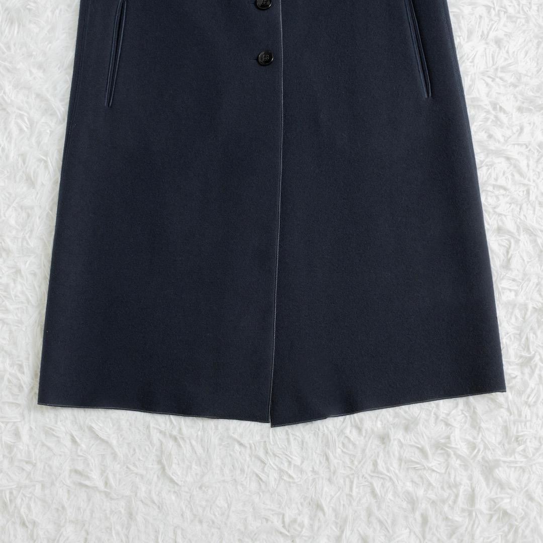 美品 YONFA ヨンファ ウールジレ ネイビー ロング ノーカラー ジレ
