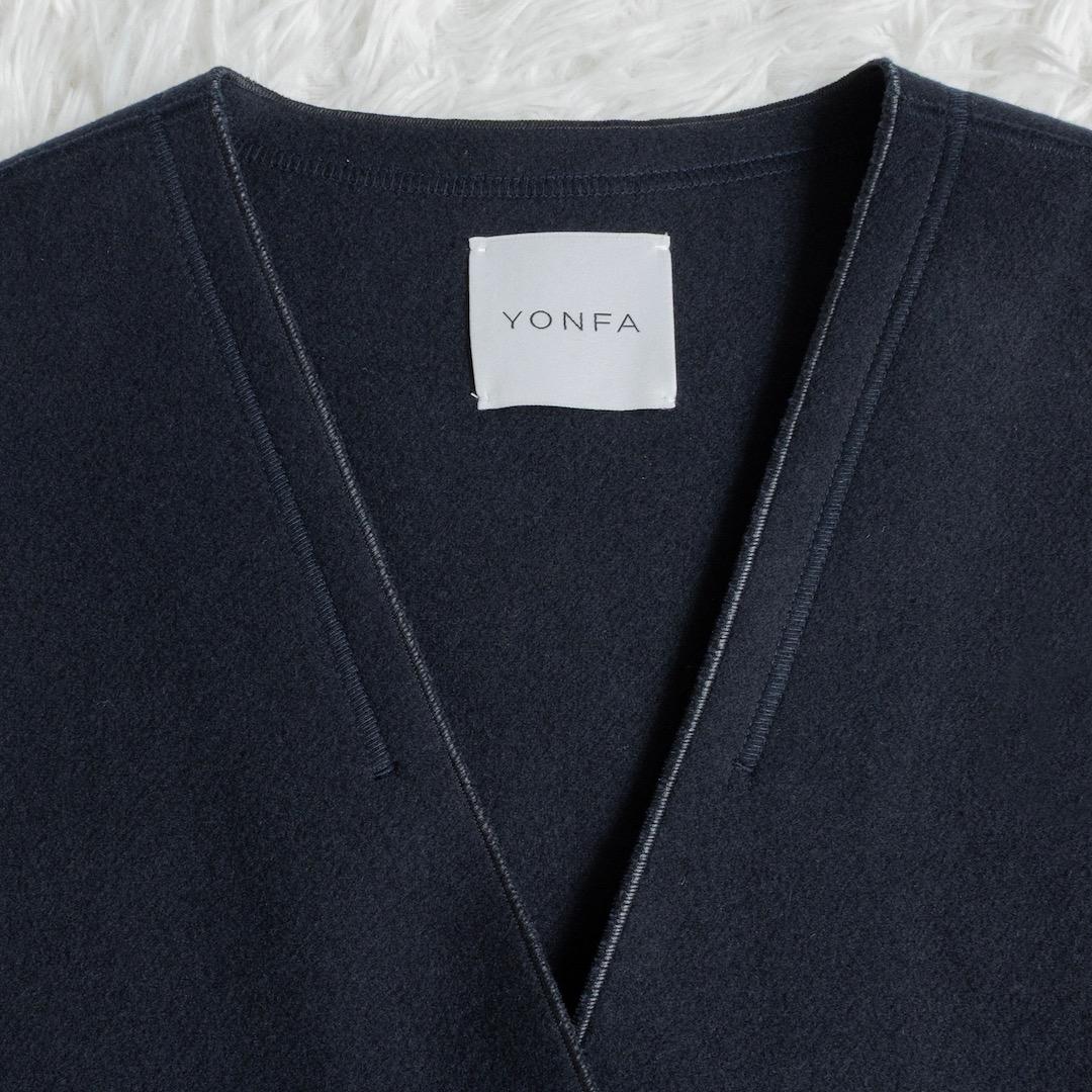 美品 YONFA ヨンファ ウールジレ ネイビー ロング ノーカラー ジレ