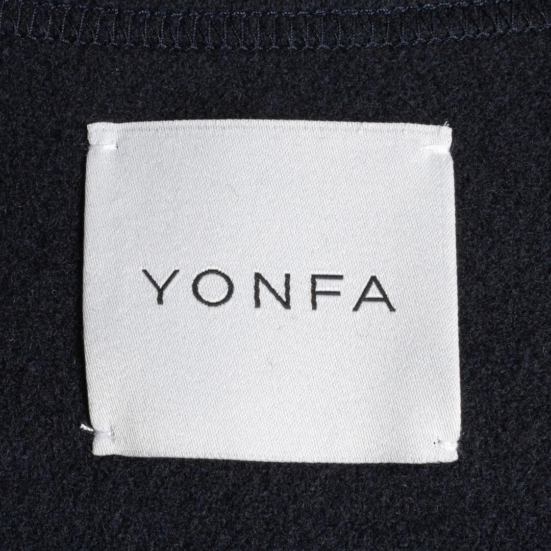 美品 YONFA ヨンファ ウールジレ ネイビー ロング ノーカラー ジレ