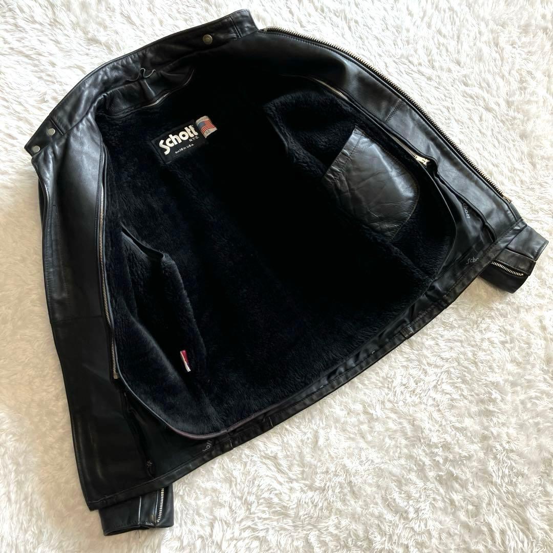【美品】Schott 641 立ち襟シングルライダースジャケット　ボアライナー付