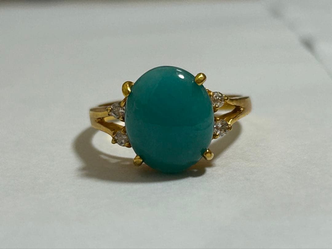 青緑色オーバルカットリング　18K