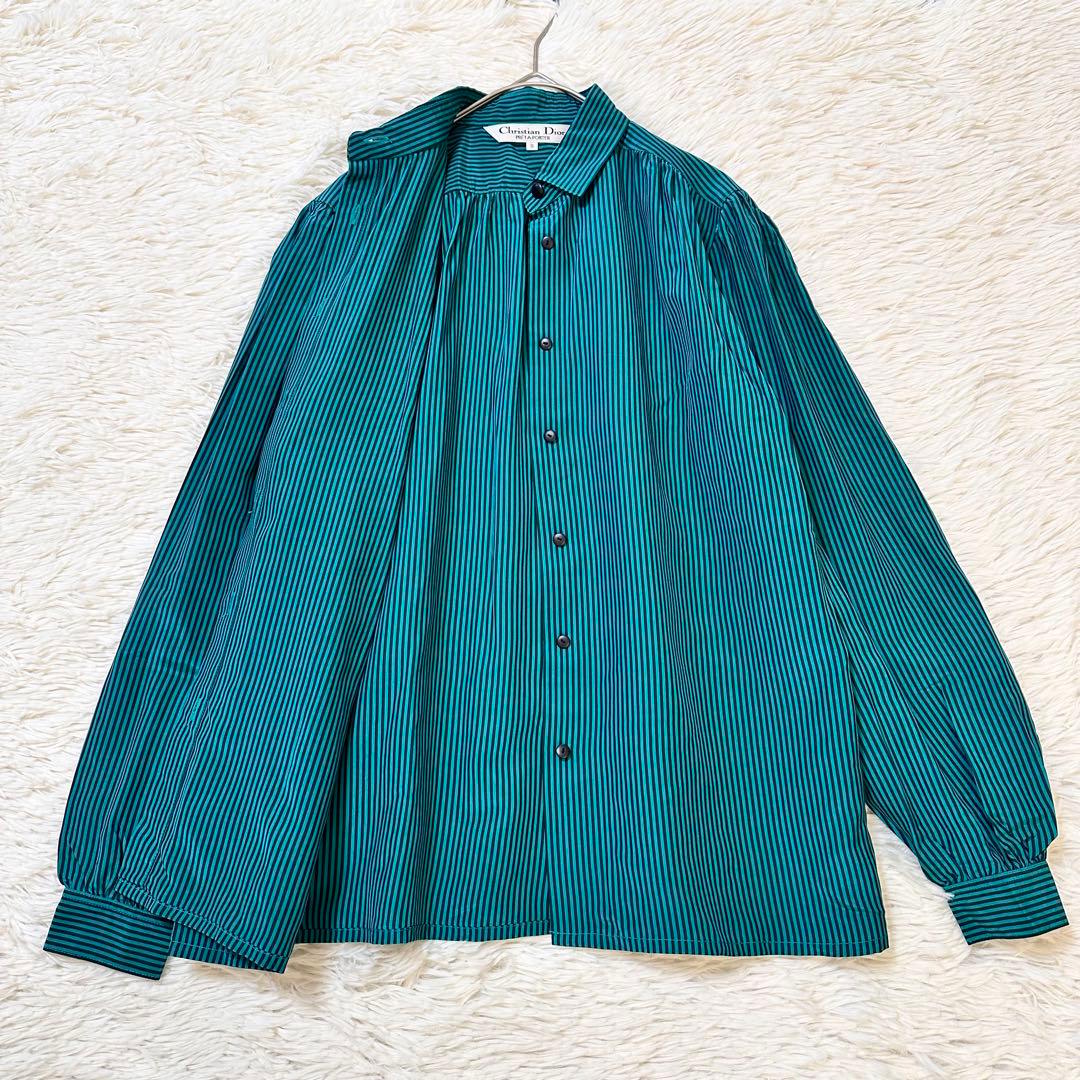 極美品 90s Christian Dior シルク100％ ストライプシャツ
