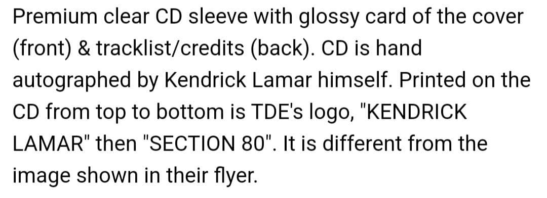 直筆サイン入り CD KENDRICK LAMAR SECTION 80