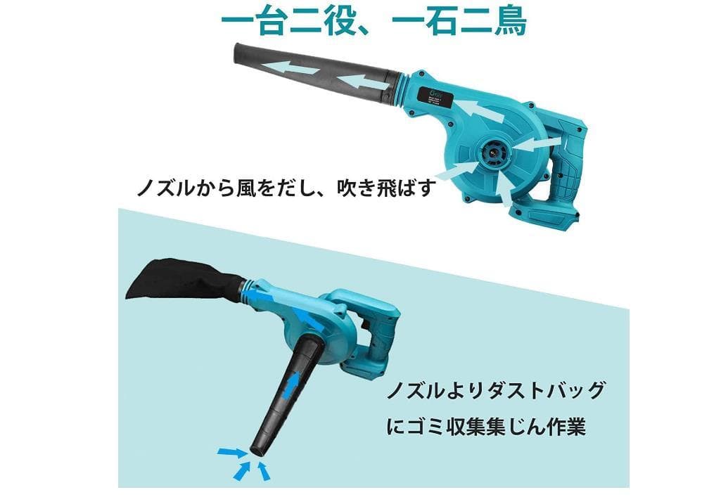 一台二役 ブロワー /大容量(21V,4000mah)バッテリー2個付き/送風機