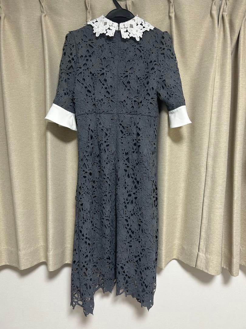 Leja 花柄レースカラースパンコール刺繍AラインフレアドレスワンピースBLUE