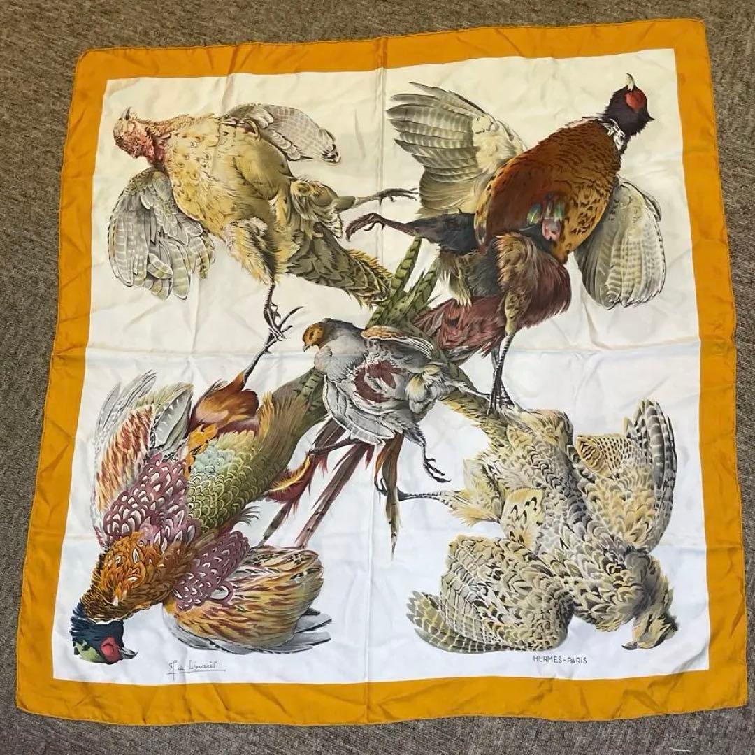 HERMES 鳥のイラスト スカーフ　ヴィンテージ品　希少