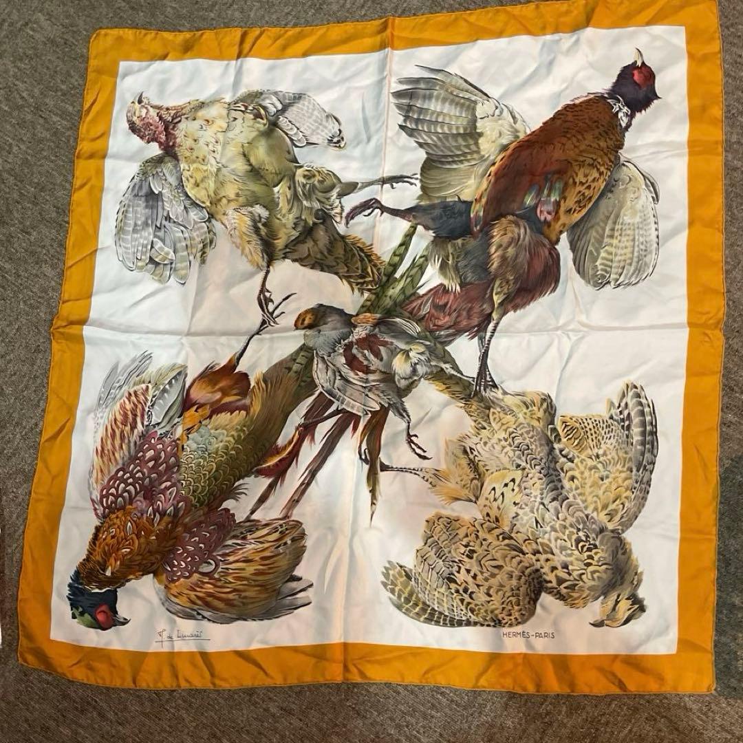 HERMES 鳥のイラスト スカーフ　ヴィンテージ品　希少
