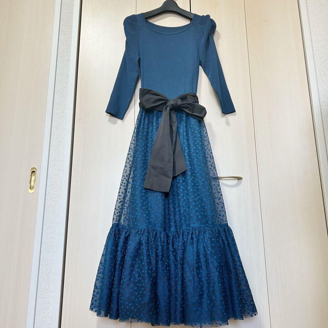 23AW♡グレースコンチネンタル チュールスカートニットワンピース 36 ドット