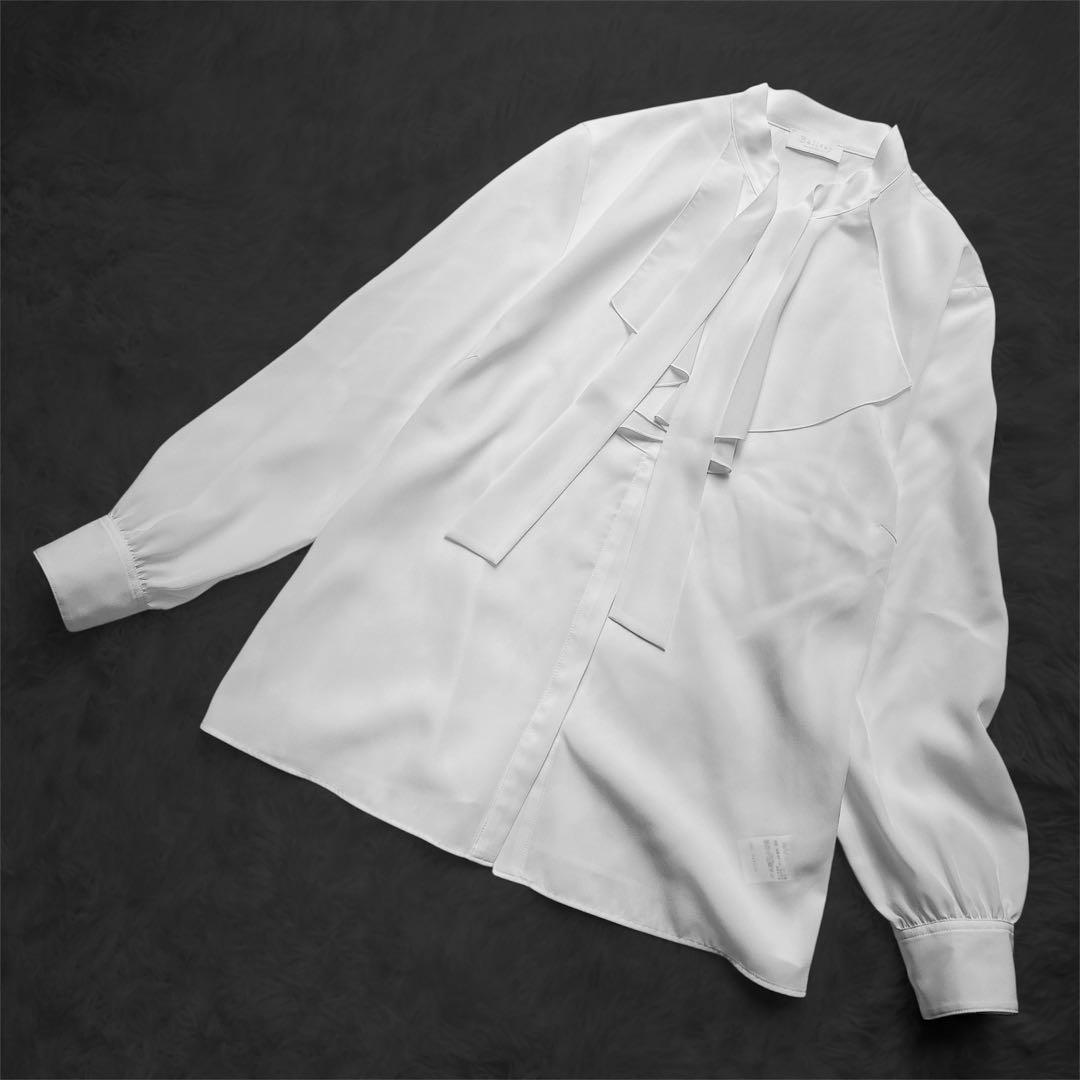 極美品　トゥモローランド Ballsey クリアデシンフリルボウタイブラウス長袖