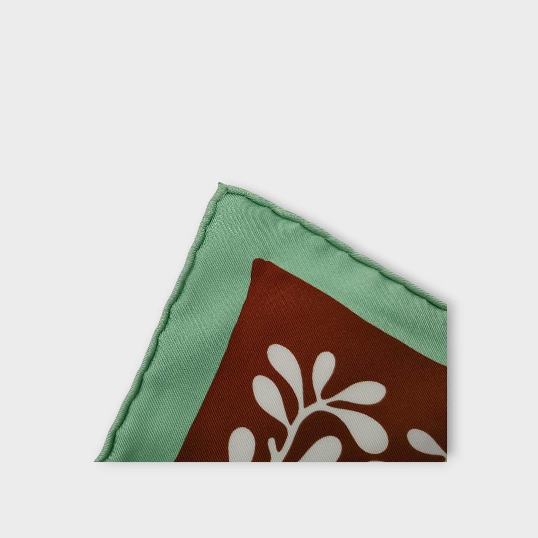 HERMES エルメス カレ スカーフ 葉柄　ブラウン　グリーン