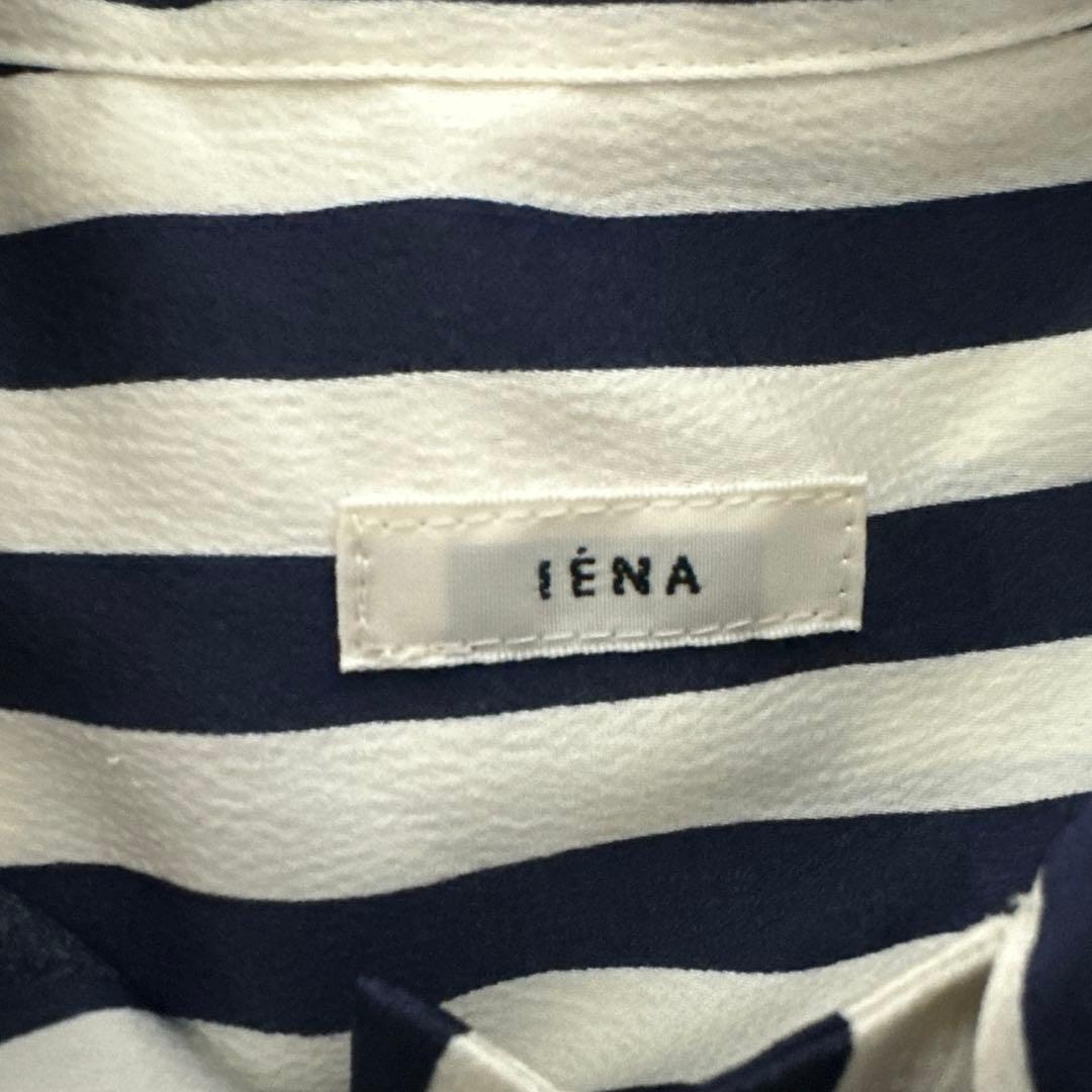 《IENA》 イエナ 紺×白 プリントボウタイシャツブラウス ストライプシャツ