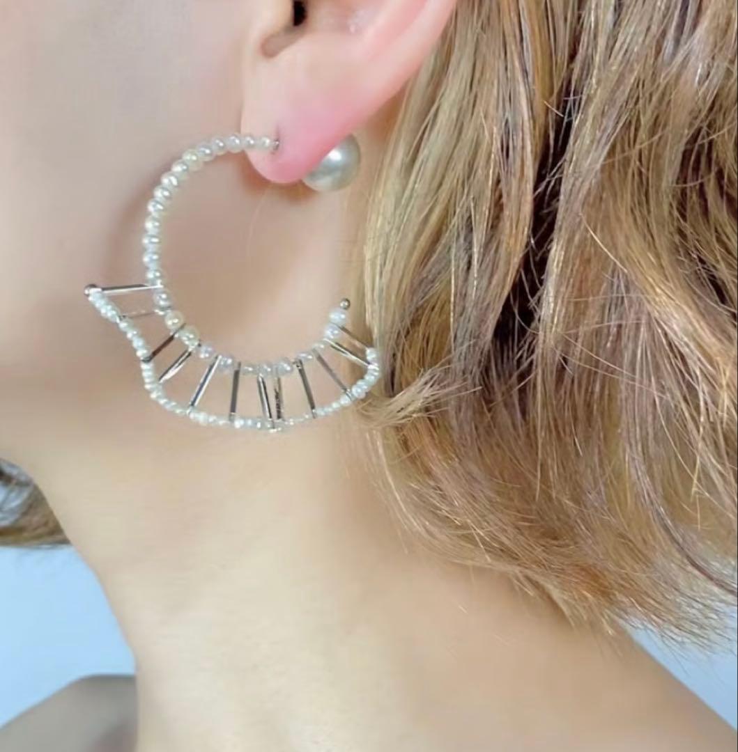 極美品★C.A.D. Tokyo フリルピアス　パール　シルバー