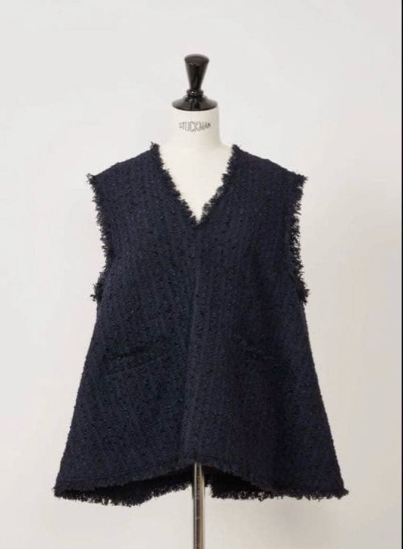 Heve Tweed Gilet navy ツイードジレ