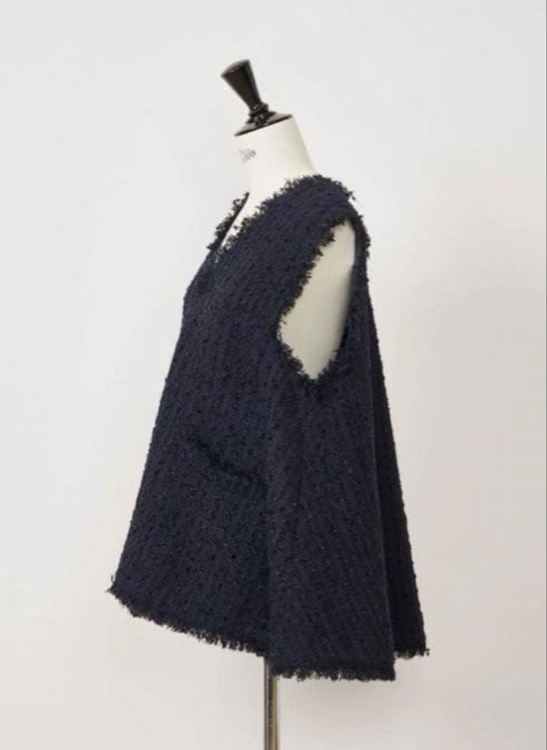 Heve Tweed Gilet navy ツイードジレ