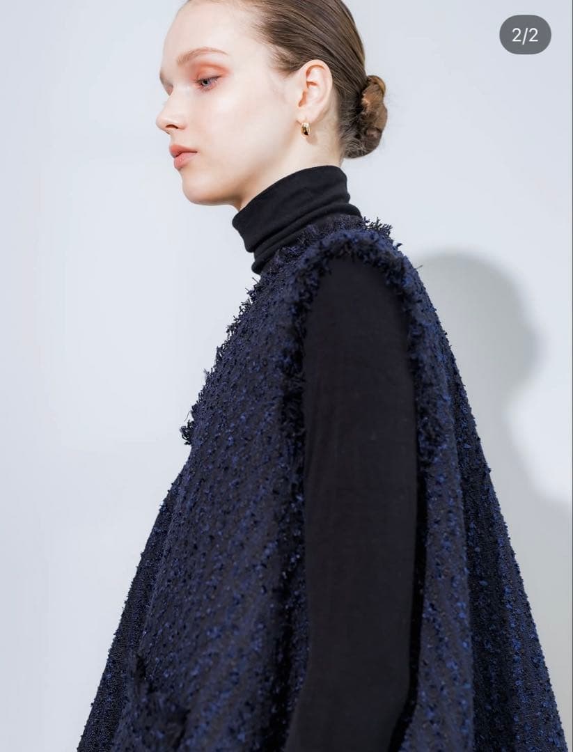 Heve Tweed Gilet navy ツイードジレ