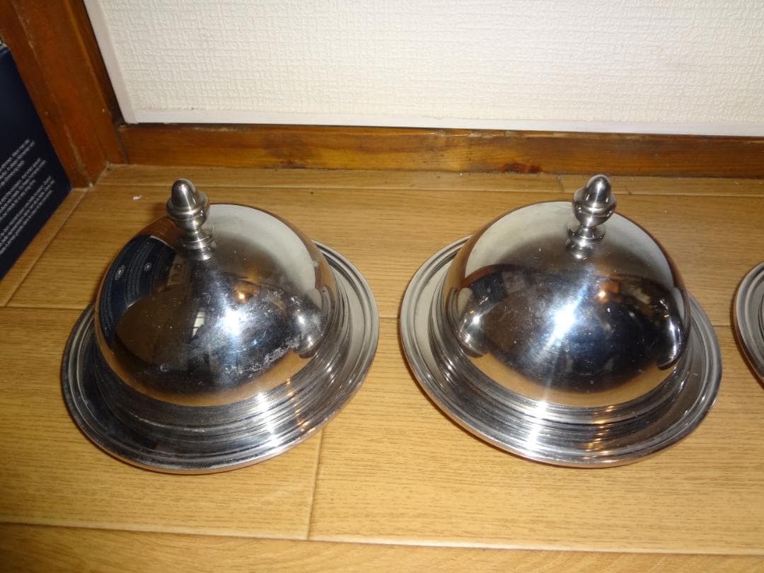 ビンテージ　５セット　USED　ユキワ ステンレス ドームカバーバターディッシュ