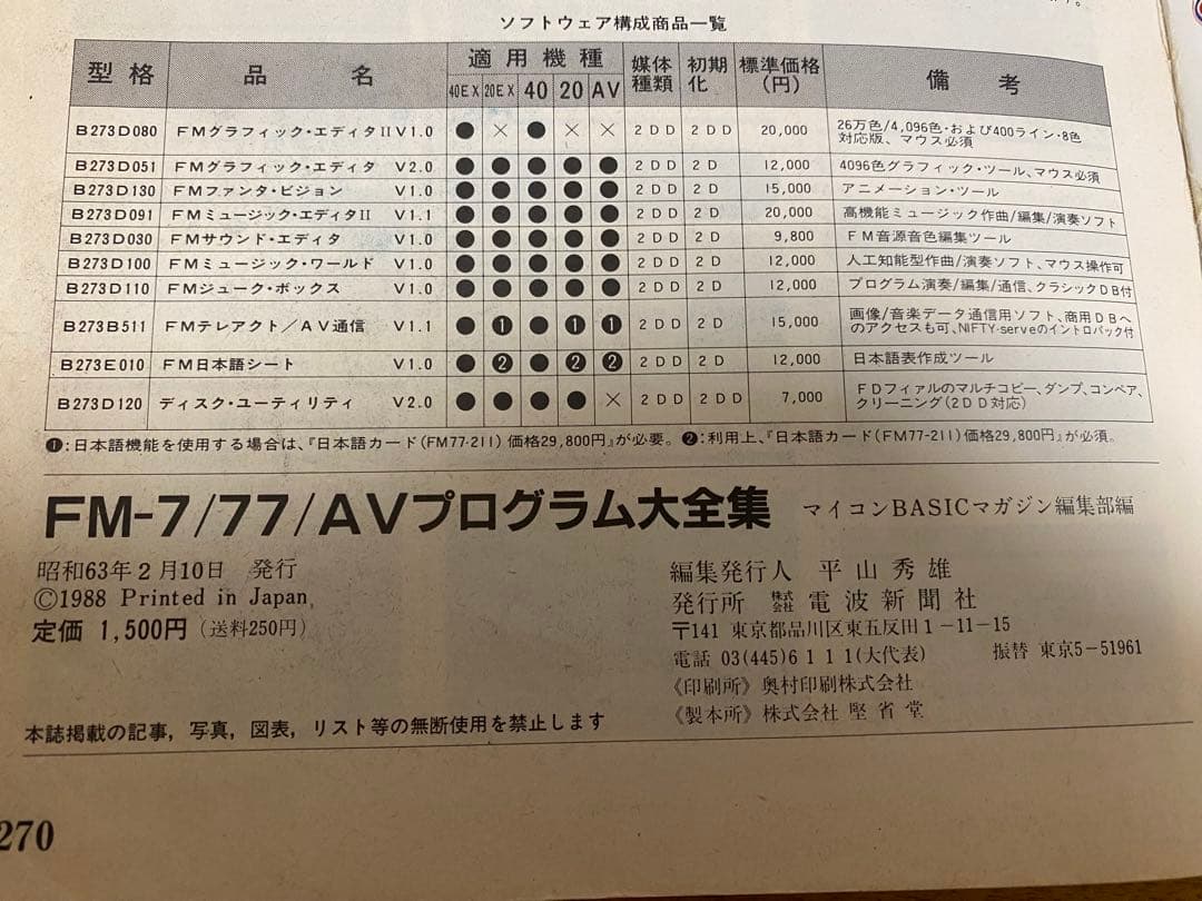 希少　マイコンBASICマガジン別冊 FM-7/77/AV プログラム大全集