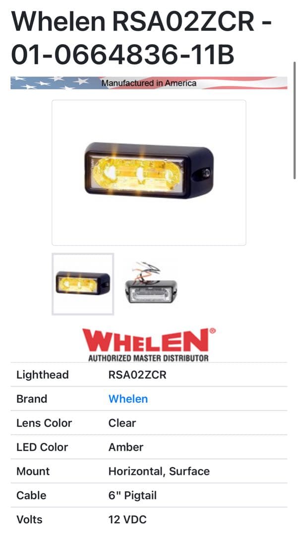 WHELEN LIN3 Amber LED警告灯 型式:RSA02ZCR