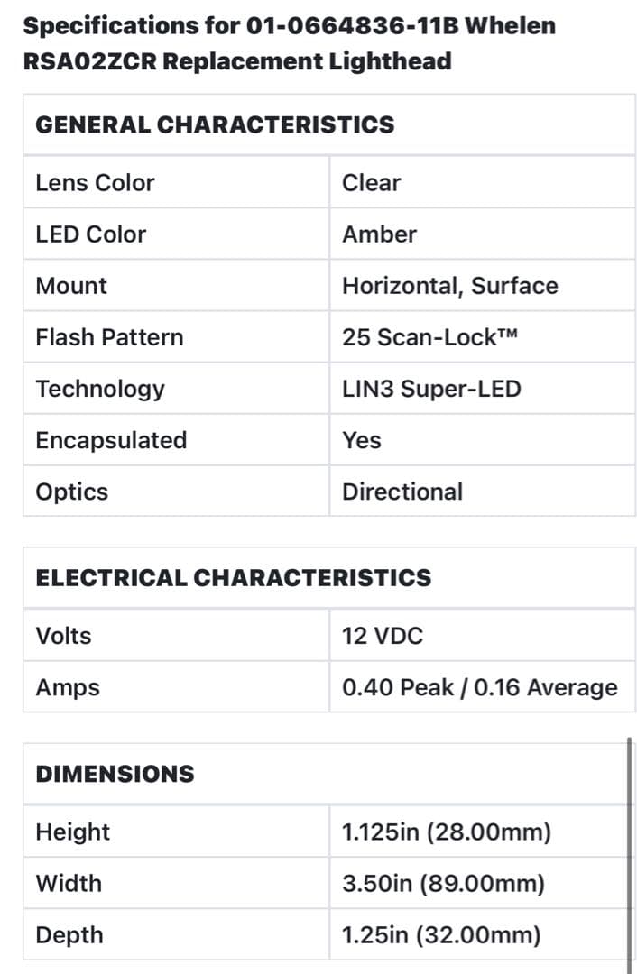 WHELEN LIN3 Amber LED警告灯 型式:RSA02ZCR