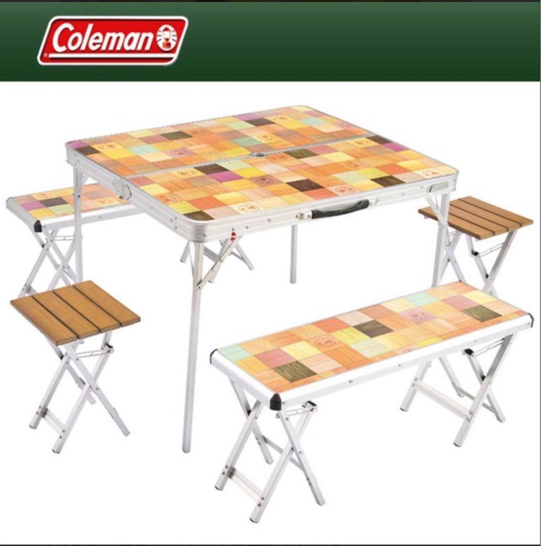 Colemanカラフル折りたたみテーブルセット、ナチュラルモザイクリビング値下げ