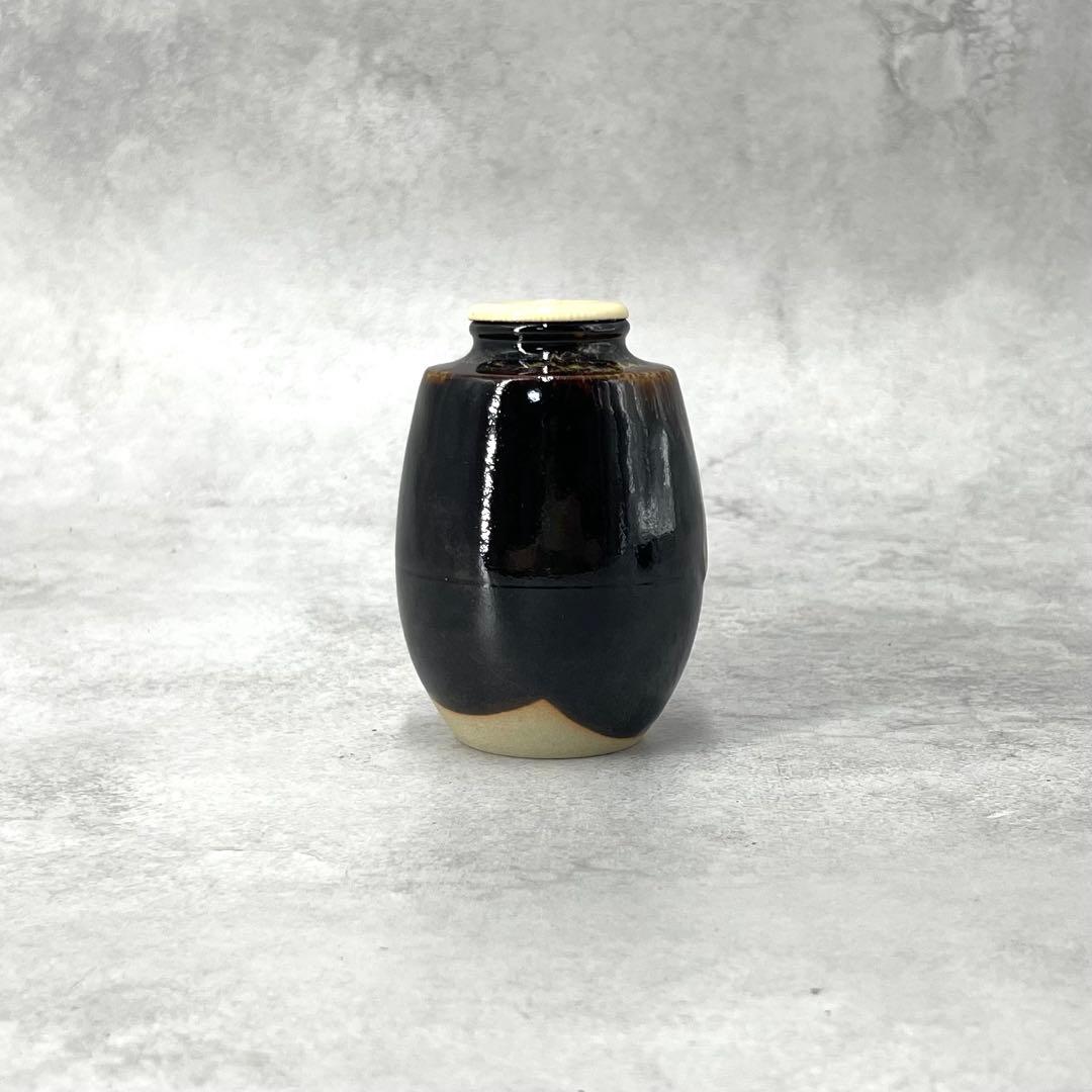 【極美品】桶谷定一 茶入 茶道具 黒釉仕覆 共箱付 骨董 陶芸家 コレクション