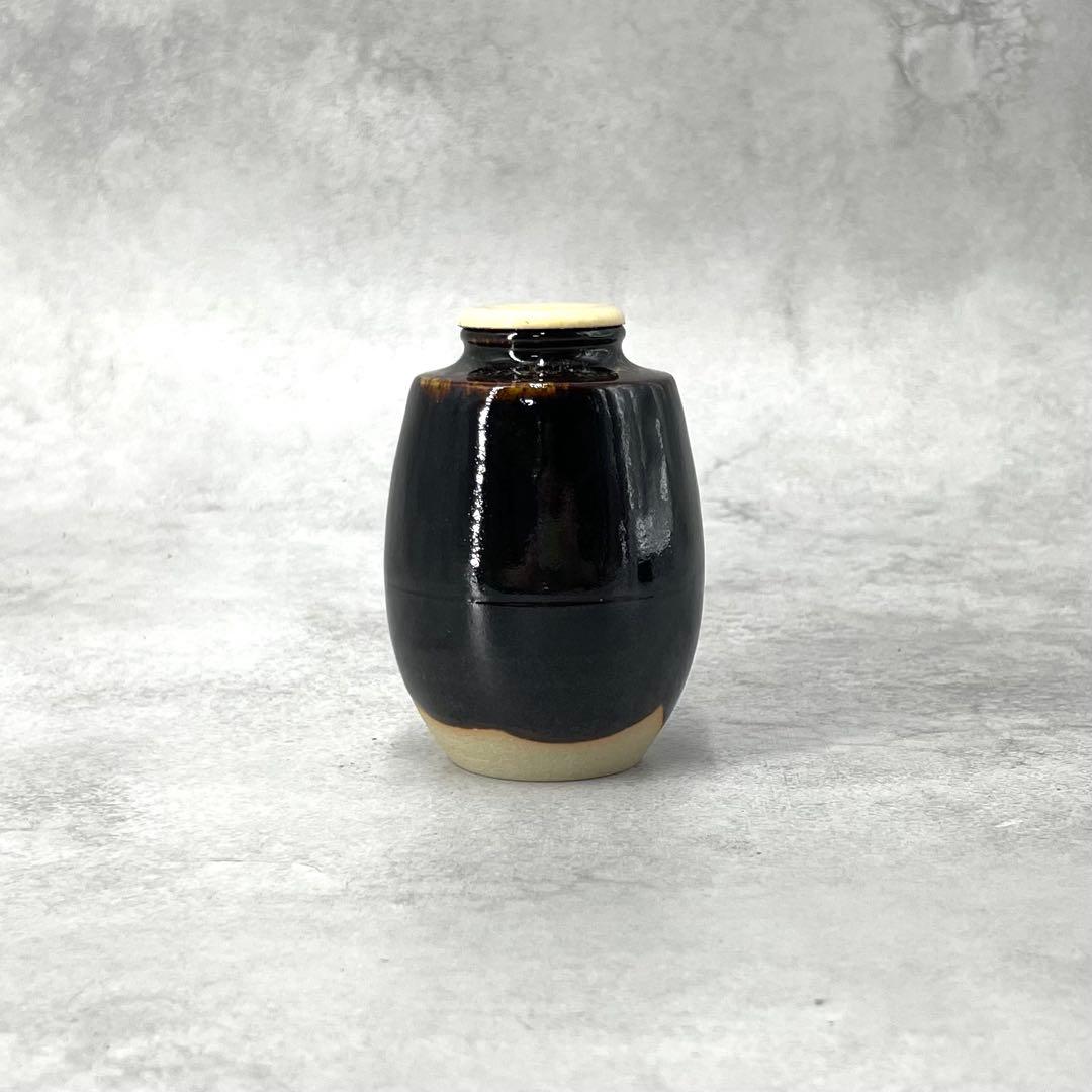 【極美品】桶谷定一 茶入 茶道具 黒釉仕覆 共箱付 骨董 陶芸家 コレクション
