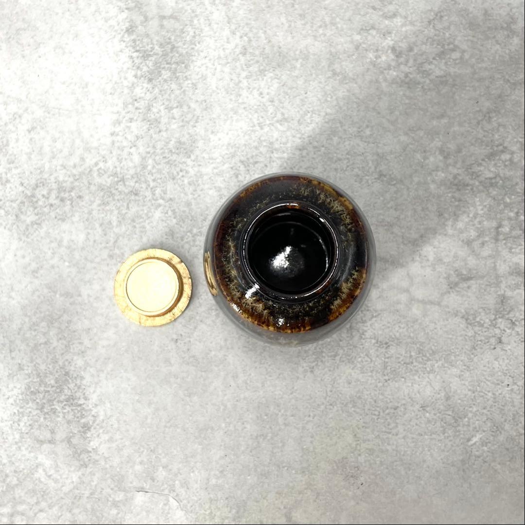 【極美品】桶谷定一 茶入 茶道具 黒釉仕覆 共箱付 骨董 陶芸家 コレクション