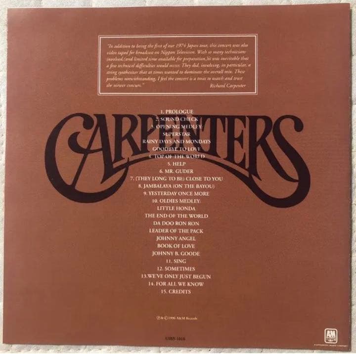 DVD！帯付き！CARPENTERS/ Live at Budokan 1974